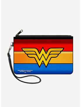 DC Comics Wonder Woman Logo Stripe Wallet Canvas Zip Clutch, , hi-res