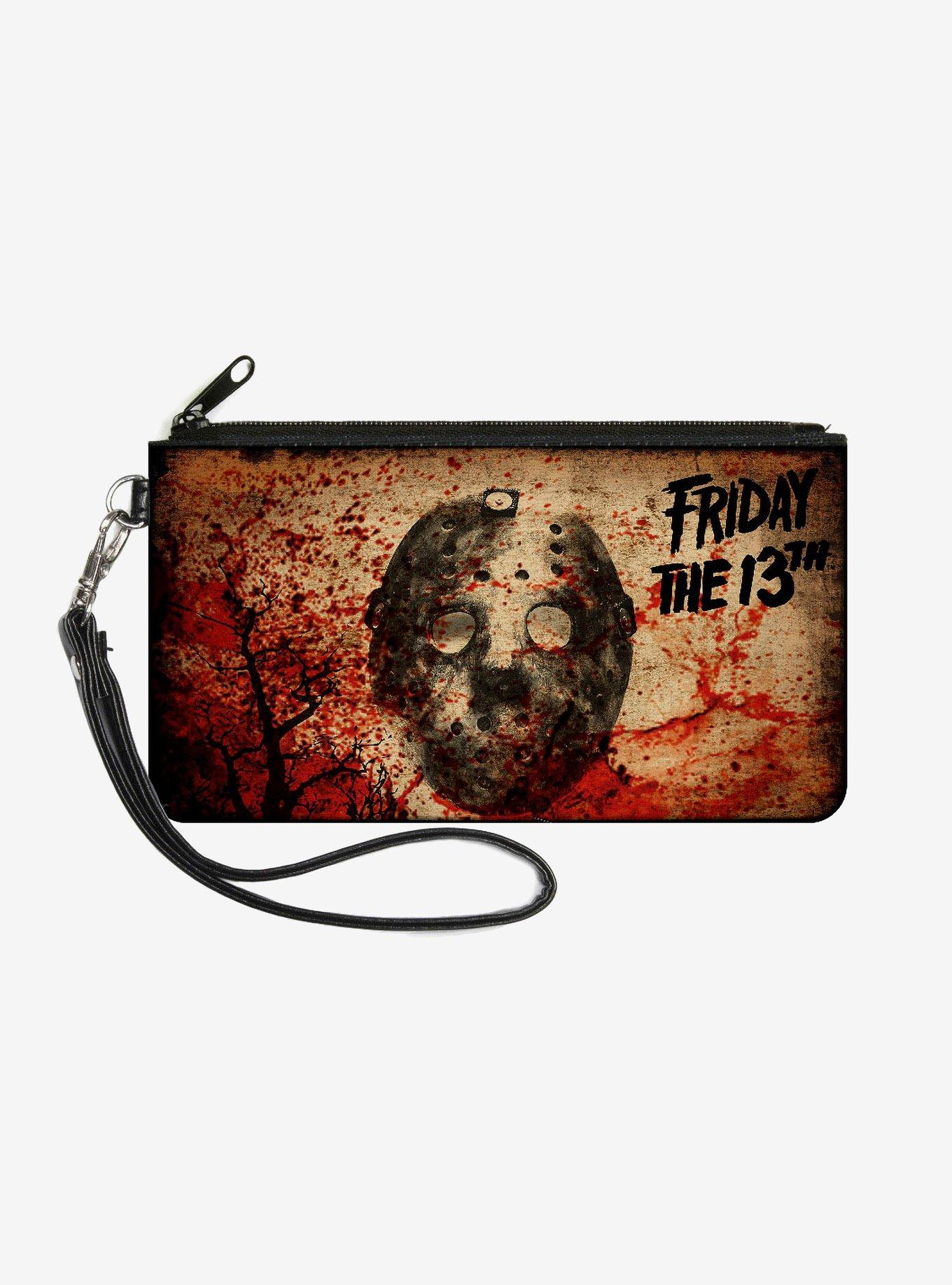 Friday The 13th Jason Mask Trees Blood Splatter Wallet Canvas Zip Clutch, , hi-res