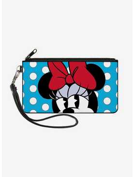 Disney Minnie Mouse Style Face Close Up Dots Wallet Canvas Zip Clutch, , hi-res