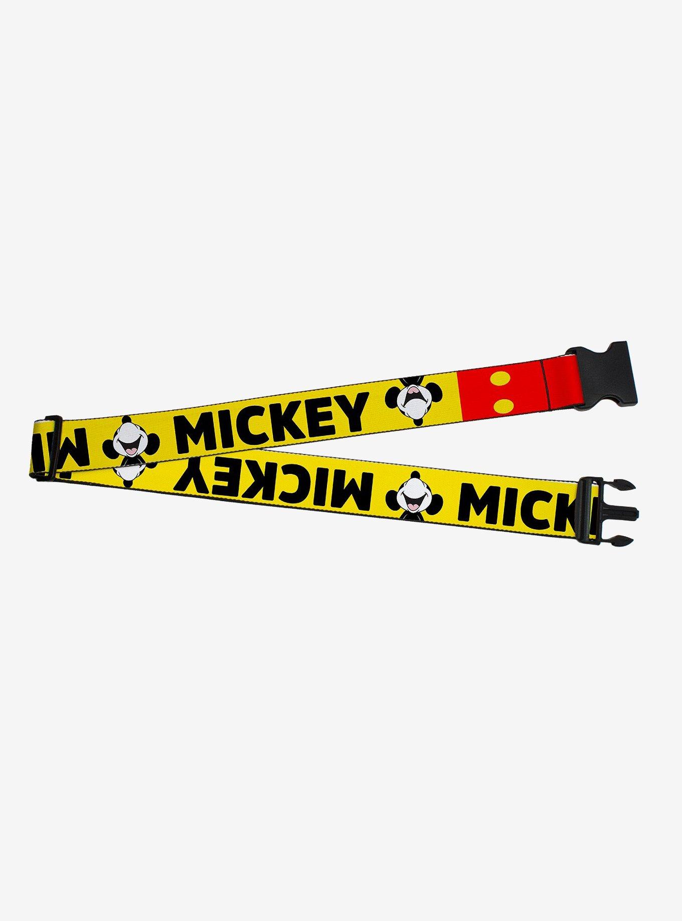 Disney Mickey Smiling Up Pose Flip Buttons Yellow Black Red Luggage Strap