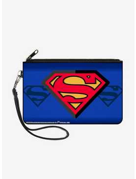 DC Comics Superman Shield Centered Shield Stripe Wallet Canvas Zip Clutch, , hi-res
