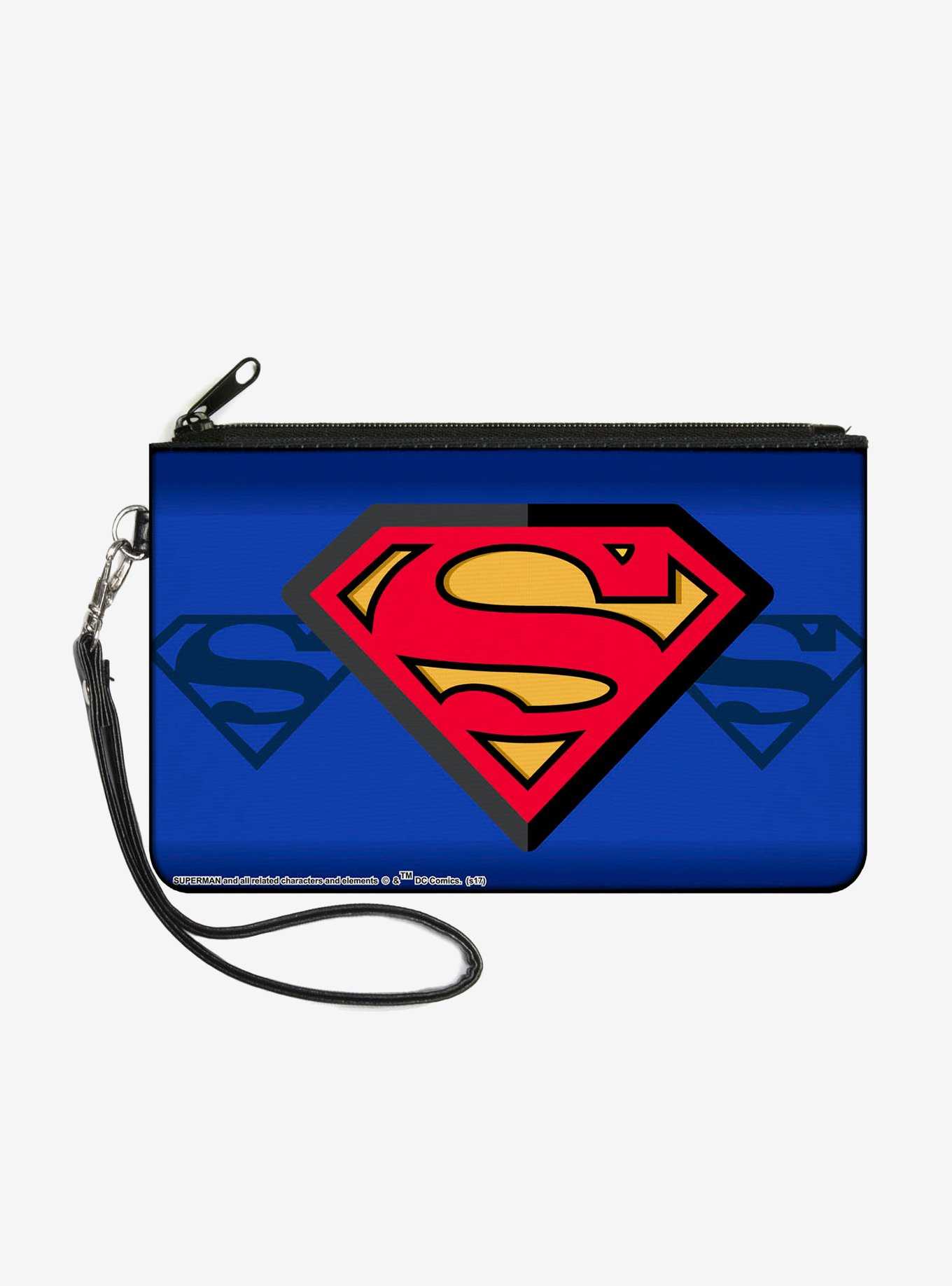 DC Comics Superman Shield Centered Shield Stripe Wallet Canvas Zip Clutch, , hi-res
