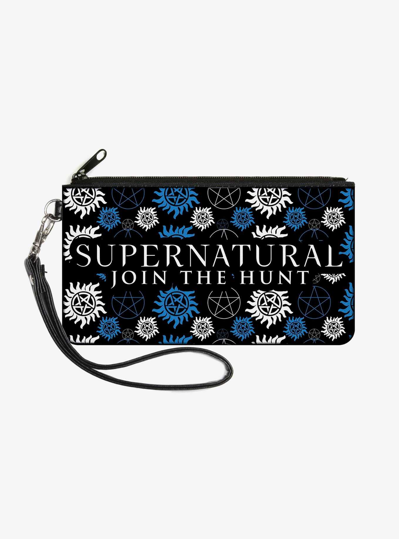 Supernatural Join The Hunt Icons Scattered Wallet Canvas Zip Clutch, , hi-res