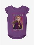 Disney Frozen 2 Anna Lives Truth Youth Girls Flutter Sleeve T-Shirt, PURPLE, hi-res