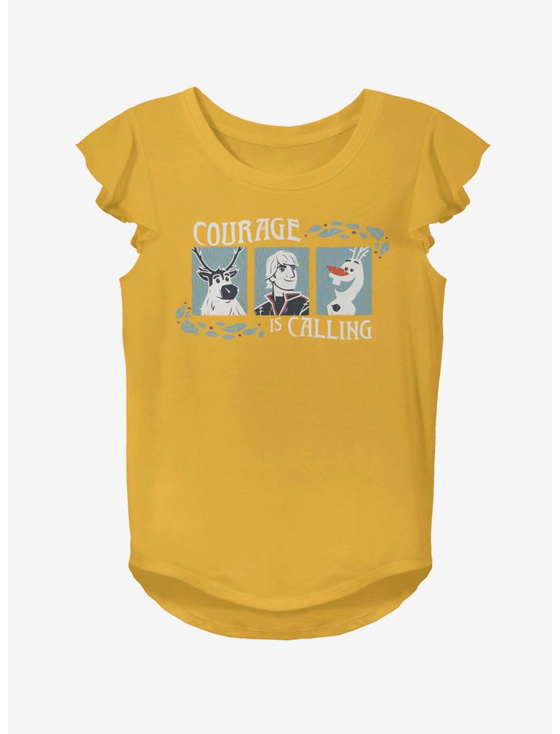 Disney Frozen 2 Courage Woodcut Youth Girls Flutter Sleeve T-Shirt, GOLD, hi-res
