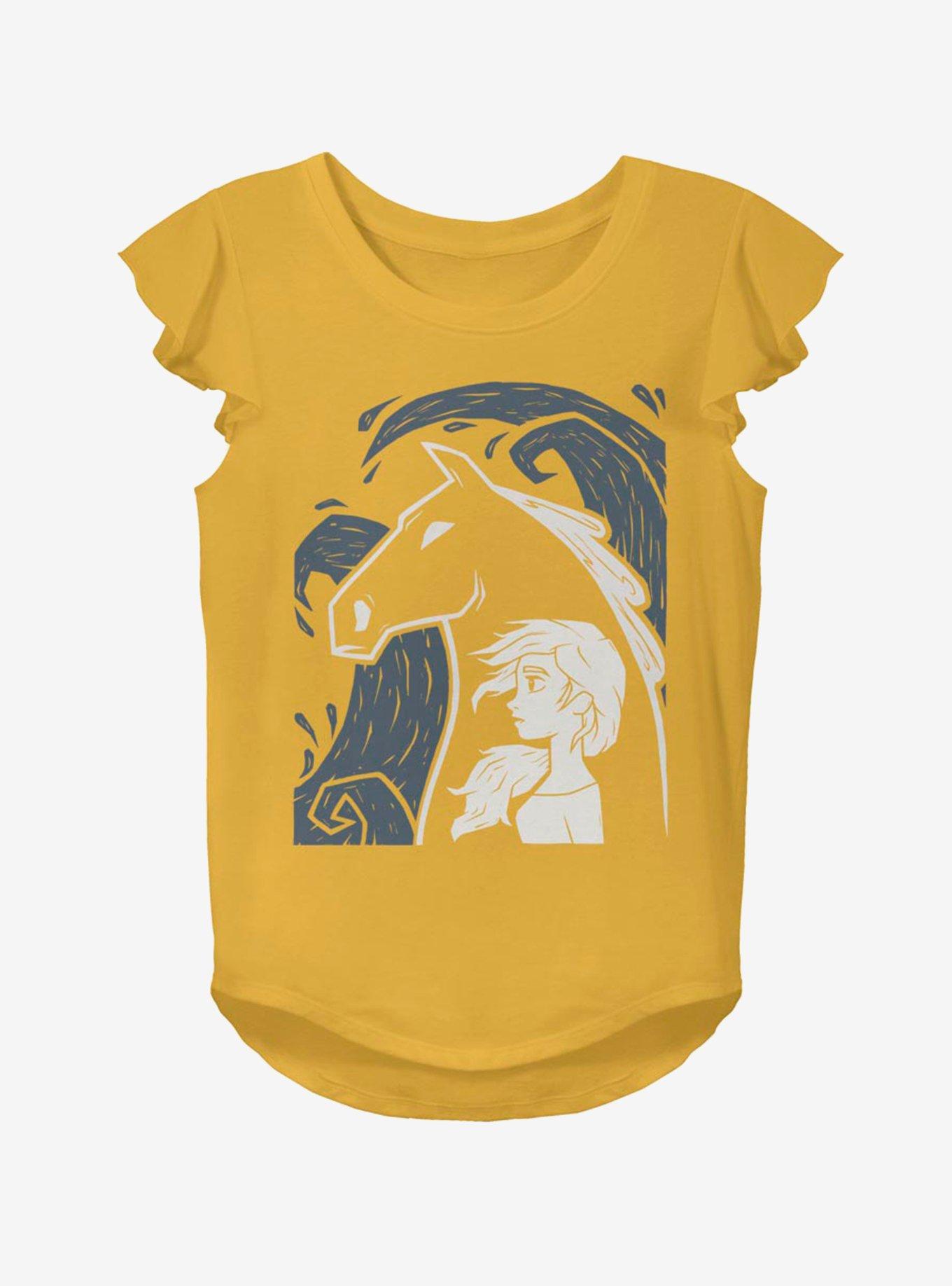 Disney Frozen 2 Elsa Nokk Silhouette Youth Girls Flutter Sleeve T-Shirt, GOLD, hi-res