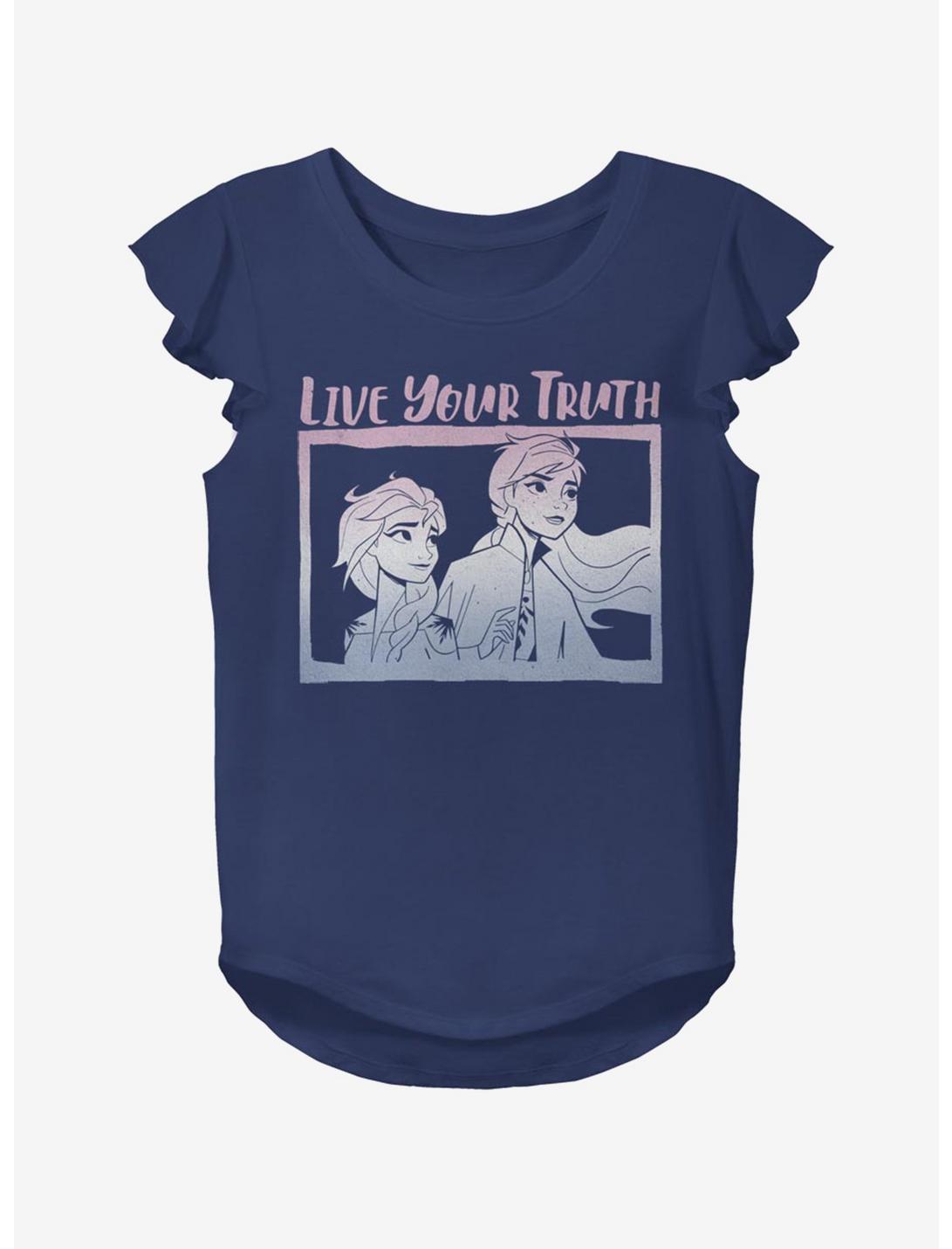 Disney Frozen 2 Live Your Truth Youth Girls Flutter Sleeve T-Shirt, NAVY, hi-res