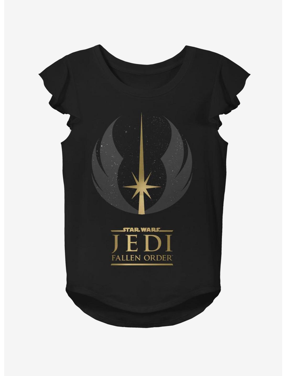 Star Wars Jedi Fallen Order Jedi Symbol Youth Girls Flutter Sleeve T-Shirt, BLACK, hi-res
