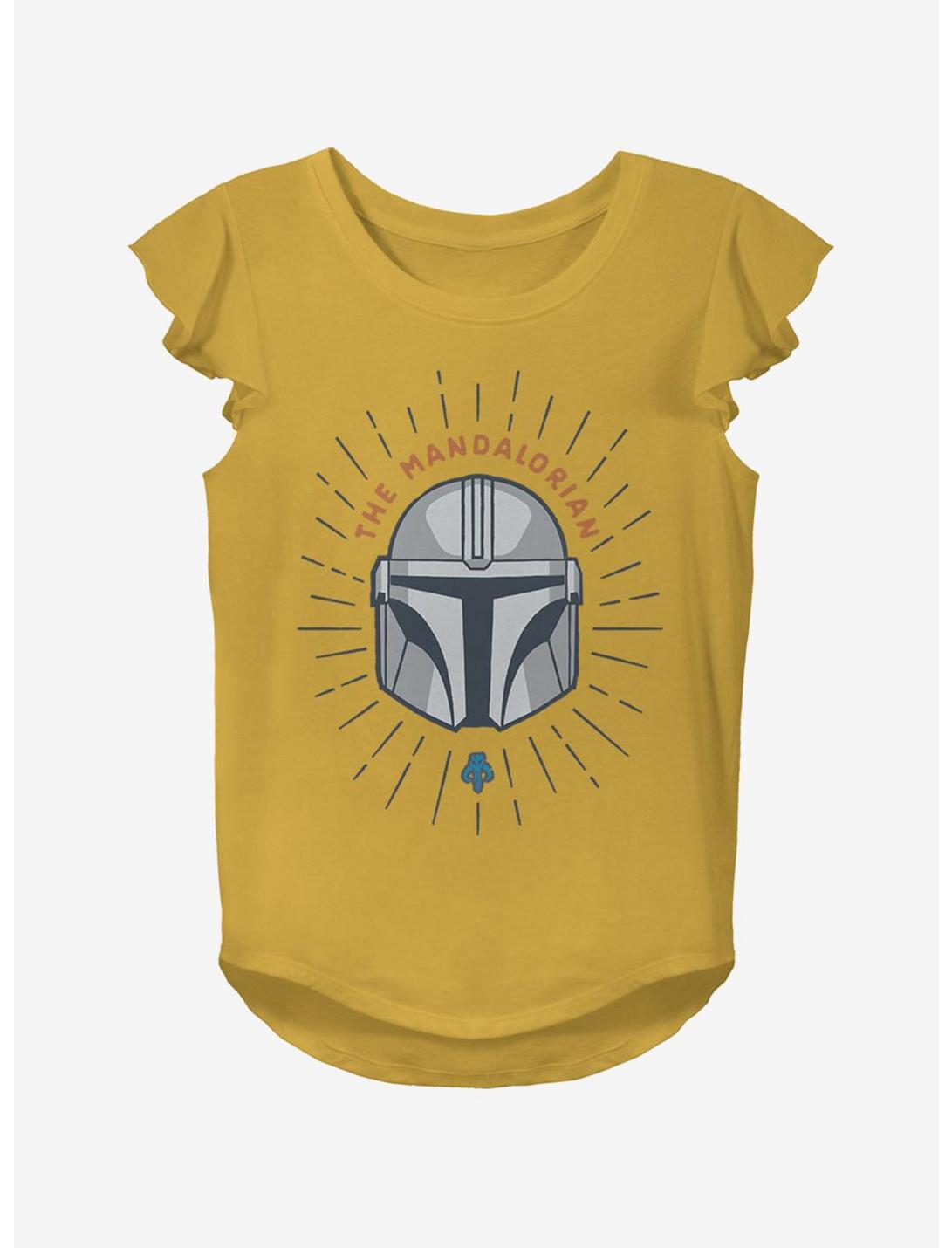 Star Wars The Mandalorian Simple Shield Youth Girls Flutter Sleeve T-Shirt, GOLD, hi-res