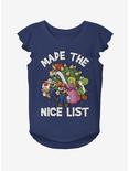 Nintendo Super Mario Nice List Youth Girls Flutter Sleeve T-Shirt, NAVY, hi-res