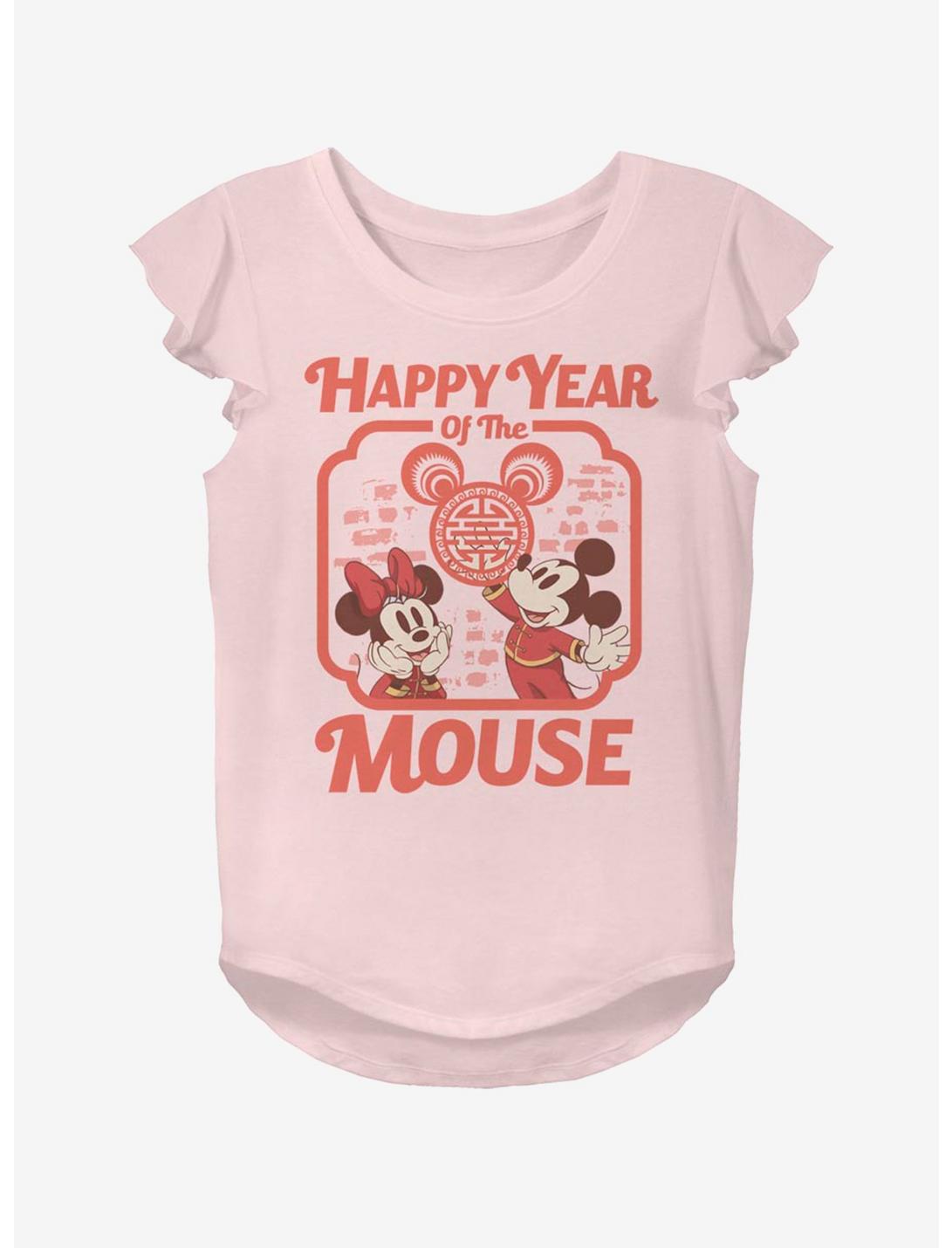 Disney Minnie Mouse Happy Mouse Year Youth Girls Flutter Sleeve T-Shirt, LIGHT PINK, hi-res