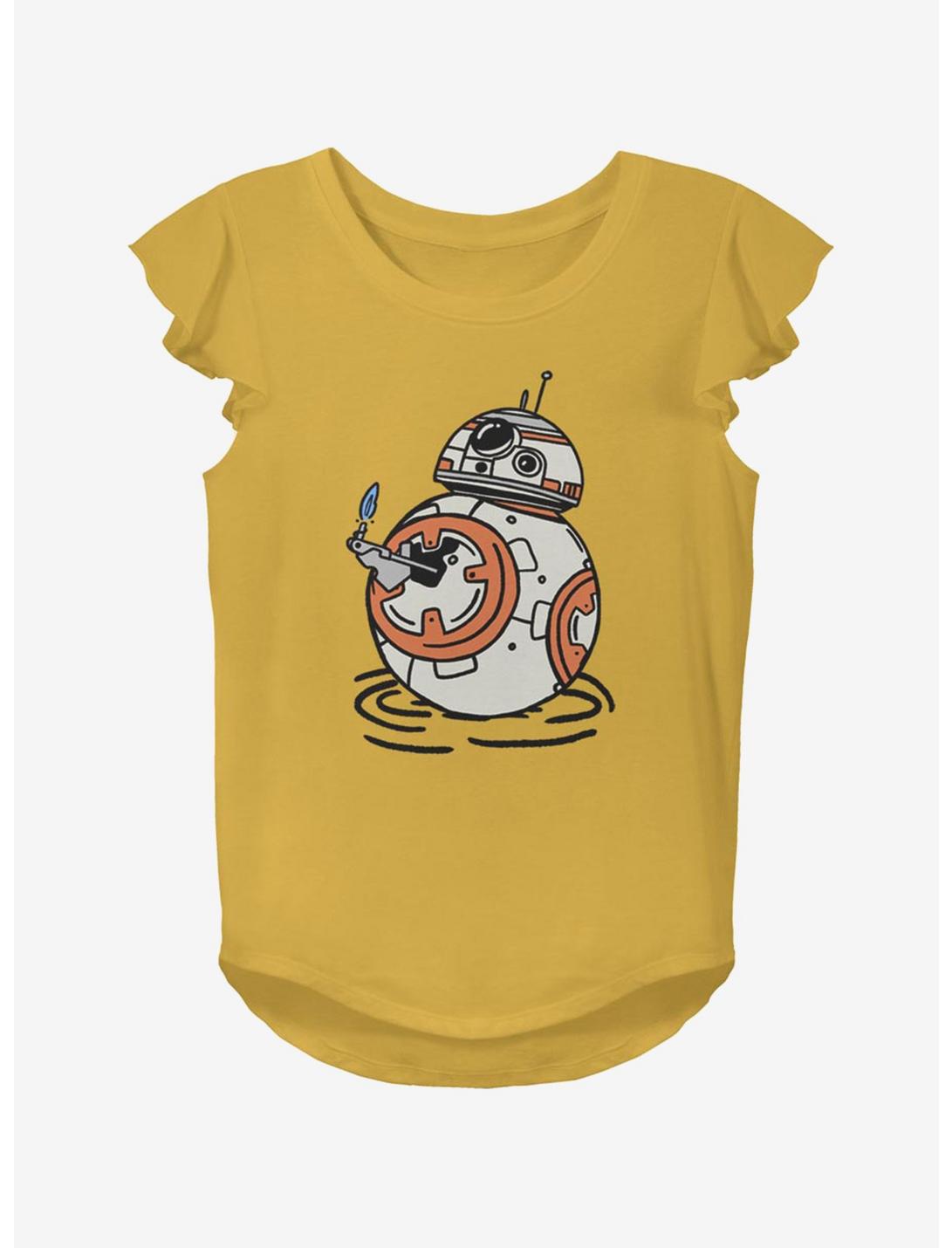 Star Wars Episode IX The Rise Of Skywalker BB Doodles Youth Girls Flutter Sleeve T-Shirt, GOLD, hi-res