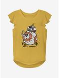 Star Wars Episode IX The Rise Of Skywalker BB Doodles Youth Girls Flutter Sleeve T-Shirt, GOLD, hi-res