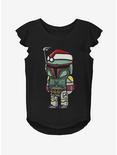 Star Wars Boba Santa Youth Girls Flutter Sleeve T-Shirt, BLACK, hi-res