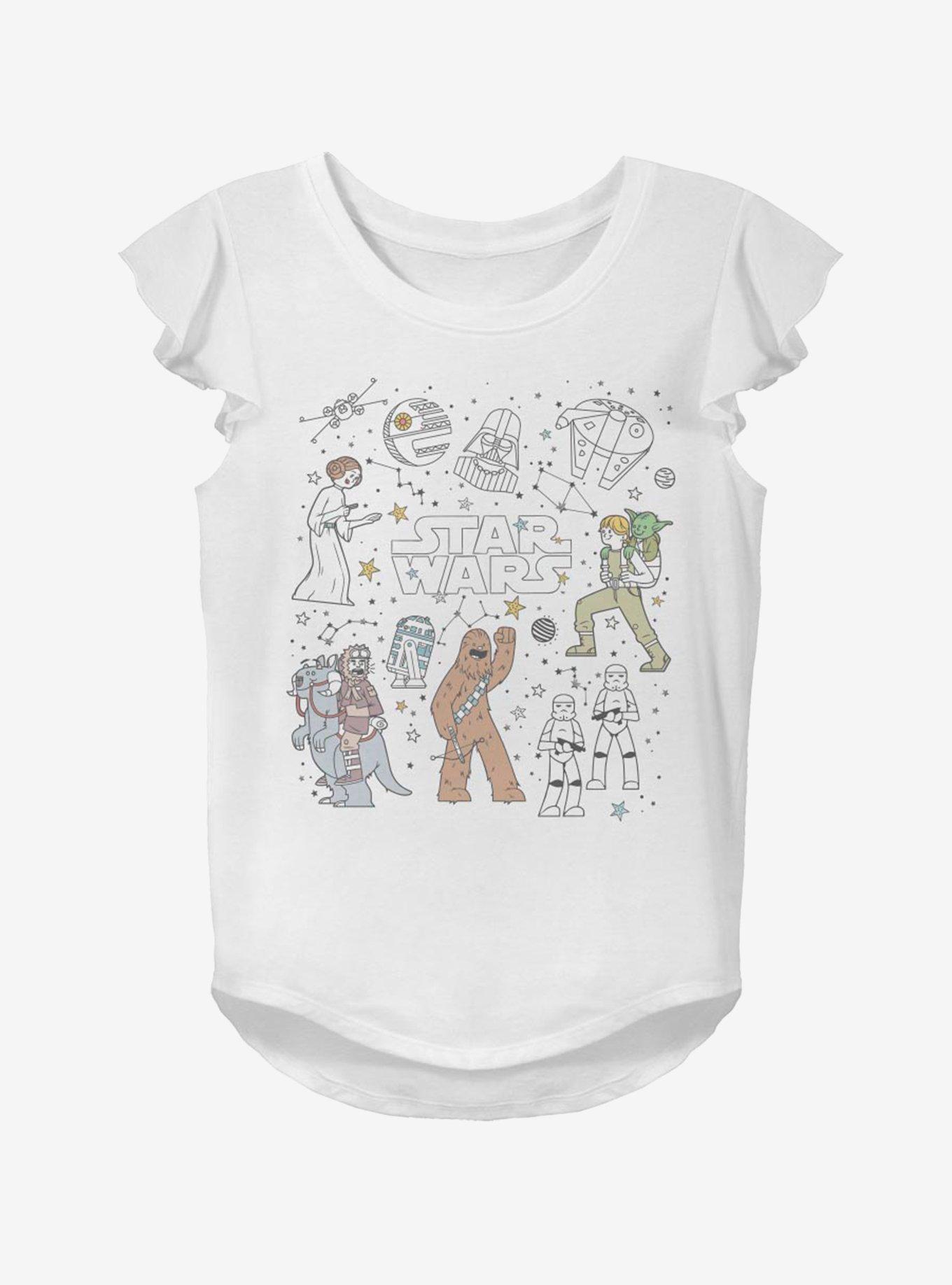 Star Wars Classic Icons Youth Girls Flutter Sleeve T-Shirt, WHITE, hi-res