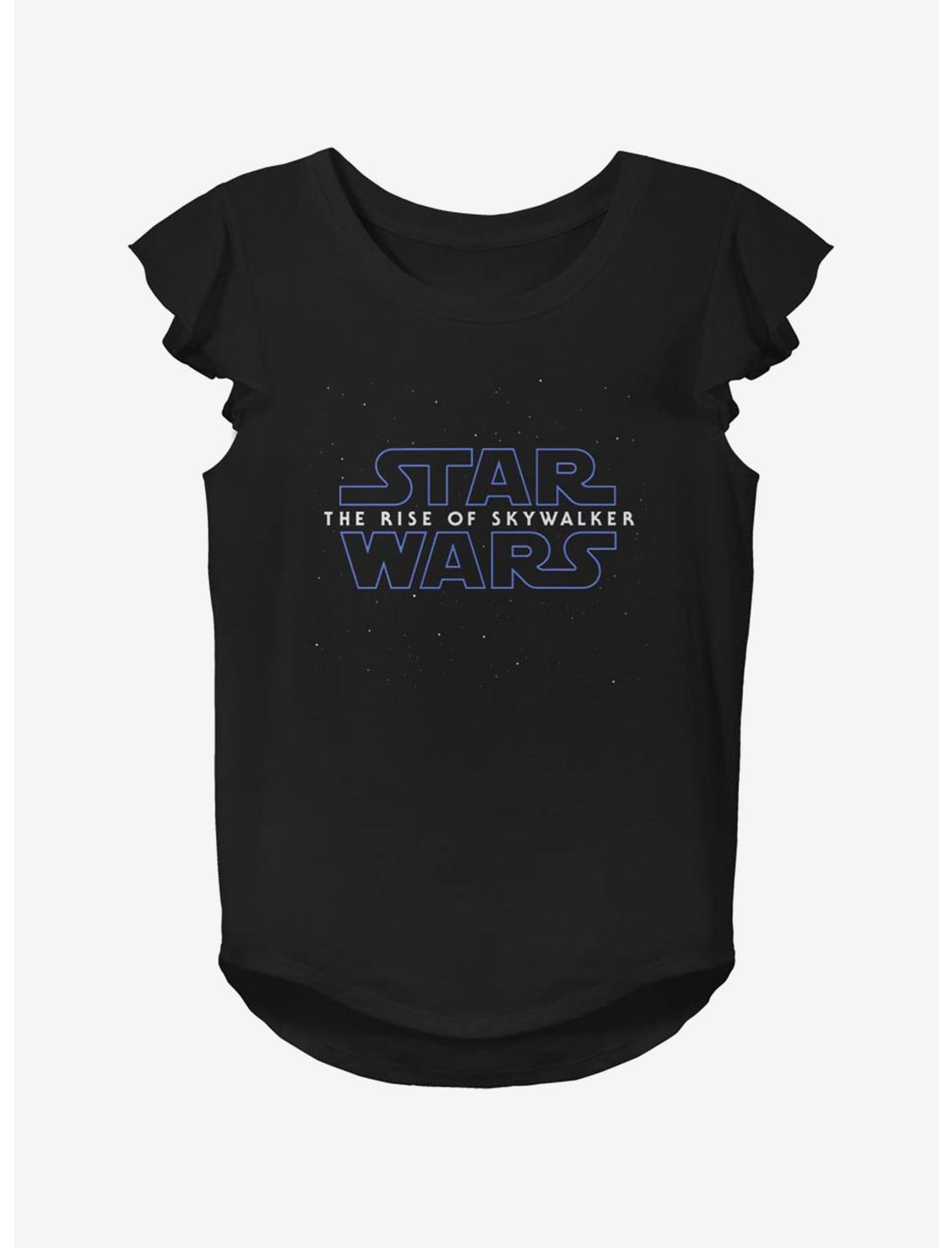Star Wars Episode IX The Rise Of Skywalker Logo Youth Girls Flutter Sleeve T-Shirt, BLACK, hi-res