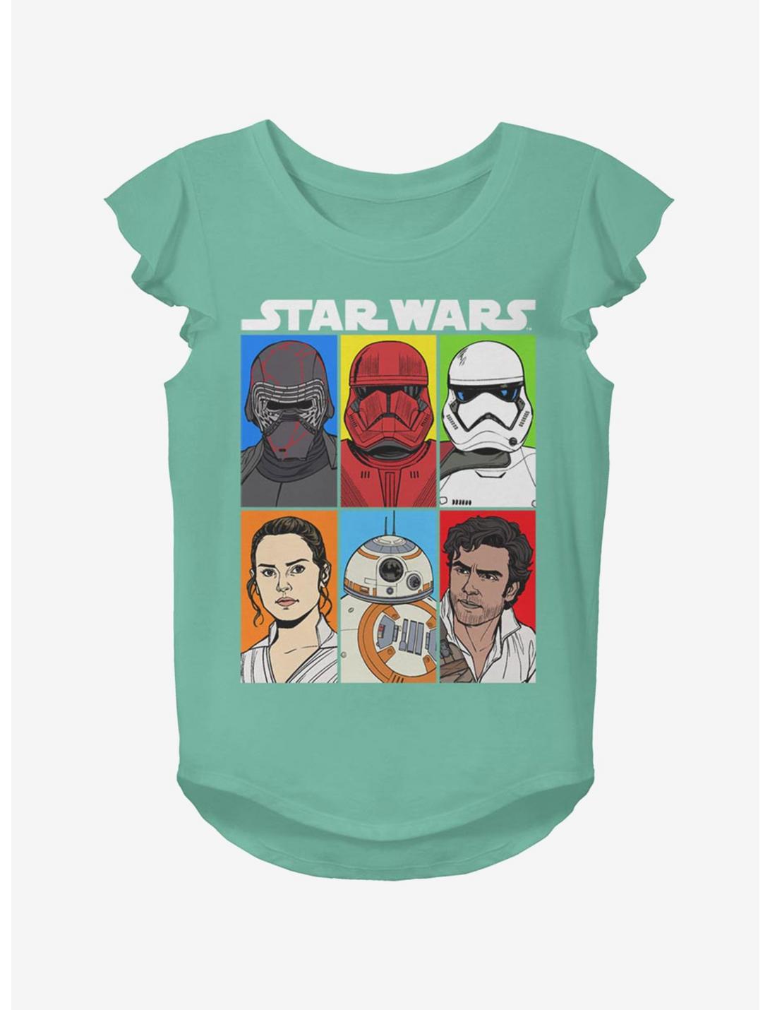 Star Wars Episode IX The Rise Of Skywalker Friend of Foe Youth Girls Flutter Sleeve T-Shirt, AQUA, hi-res