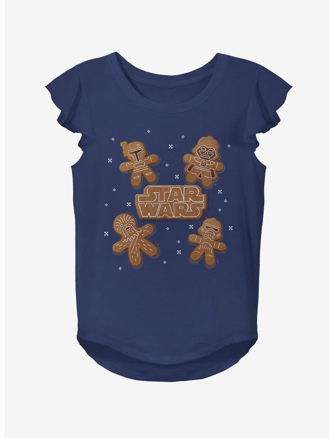 Star Wars Gingerbread Crew Youth Girls Flutter Sleeve T-Shirt, NAVY, hi-res