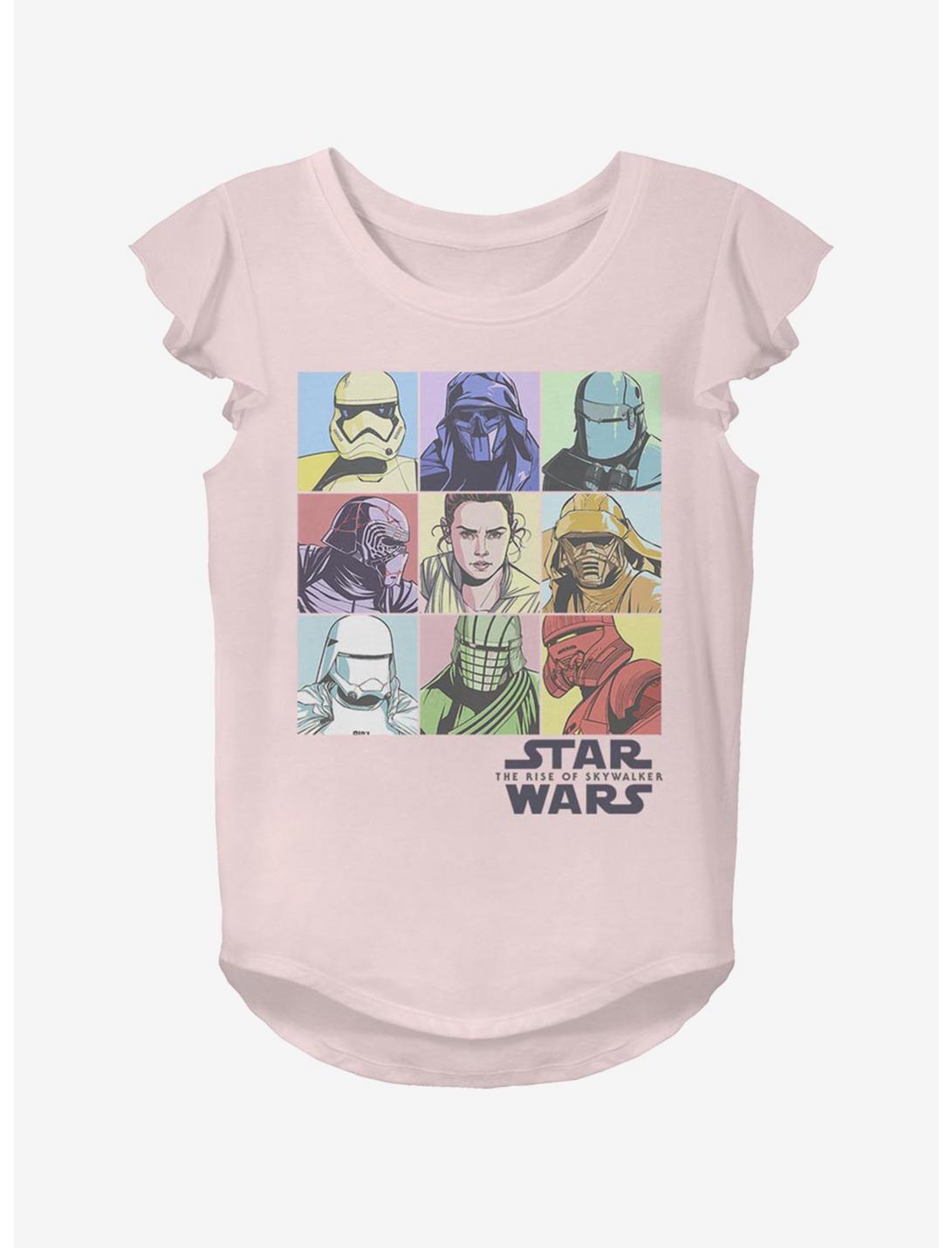 Star Wars Episode IX The Rise Of Skywalker Pastel Rey Boxes Youth Girls Flutter Sleeve T-Shirt, LIGHT PINK, hi-res