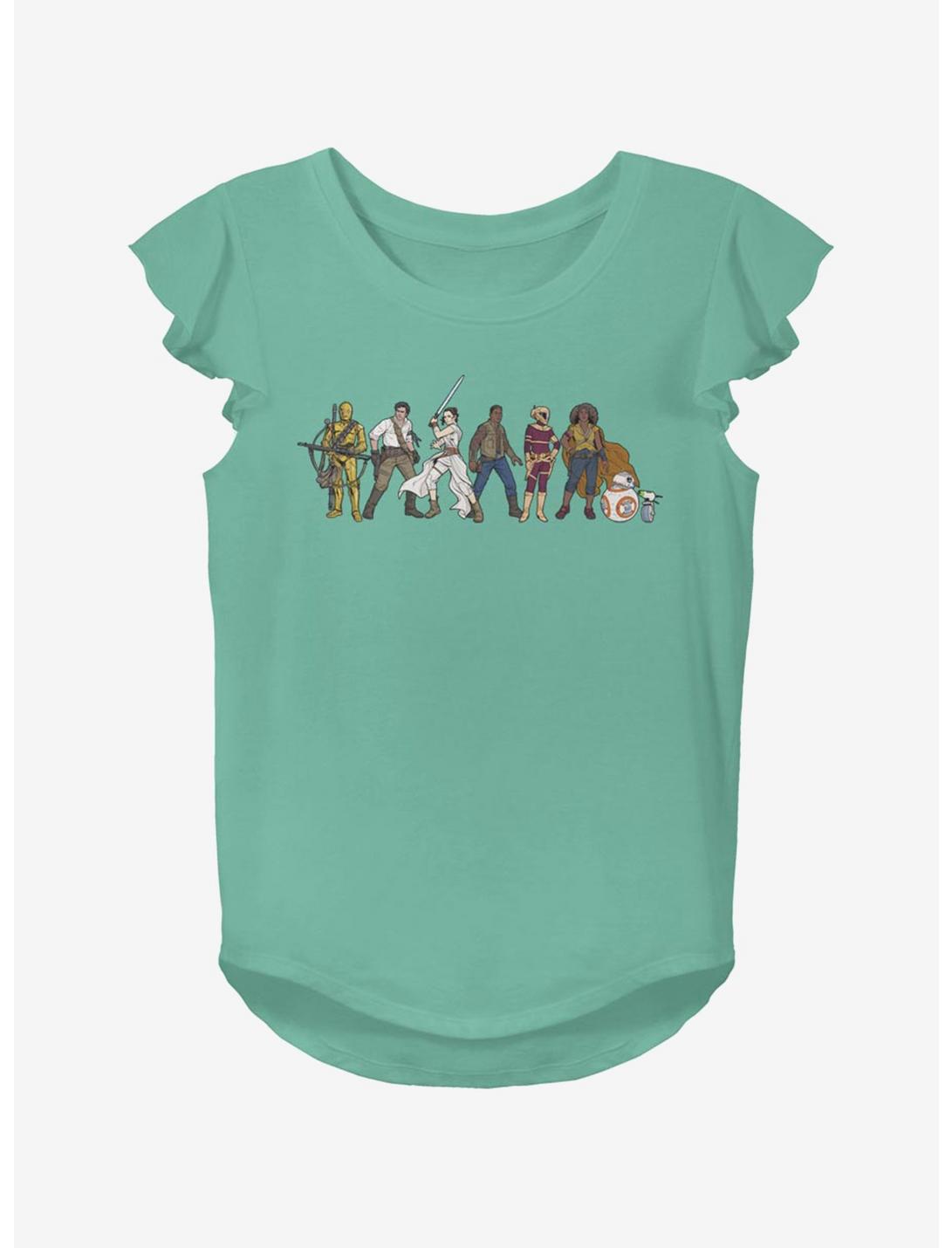 Star Wars Episode IX The Rise Of Skywalker Resistance Lineup Youth Girls Flutter Sleeve T-Shirt, AQUA, hi-res