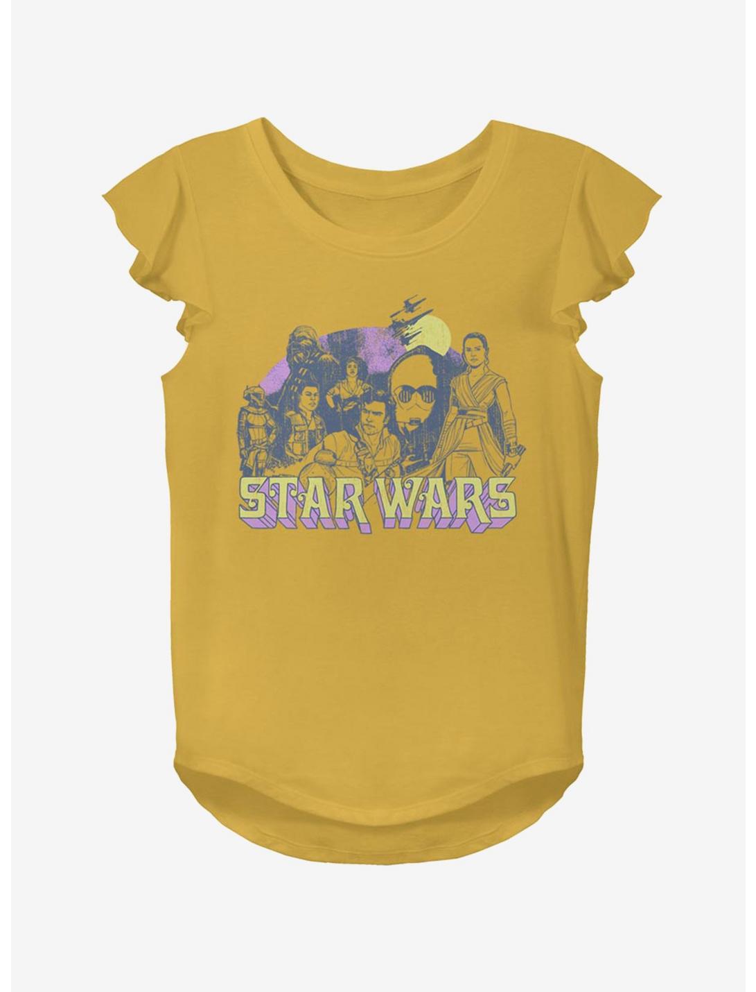 Star Wars Episode IX The Rise Of Skywalker Retro Rebel Youth Girls Flutter Sleeve T-Shirt, GOLD, hi-res