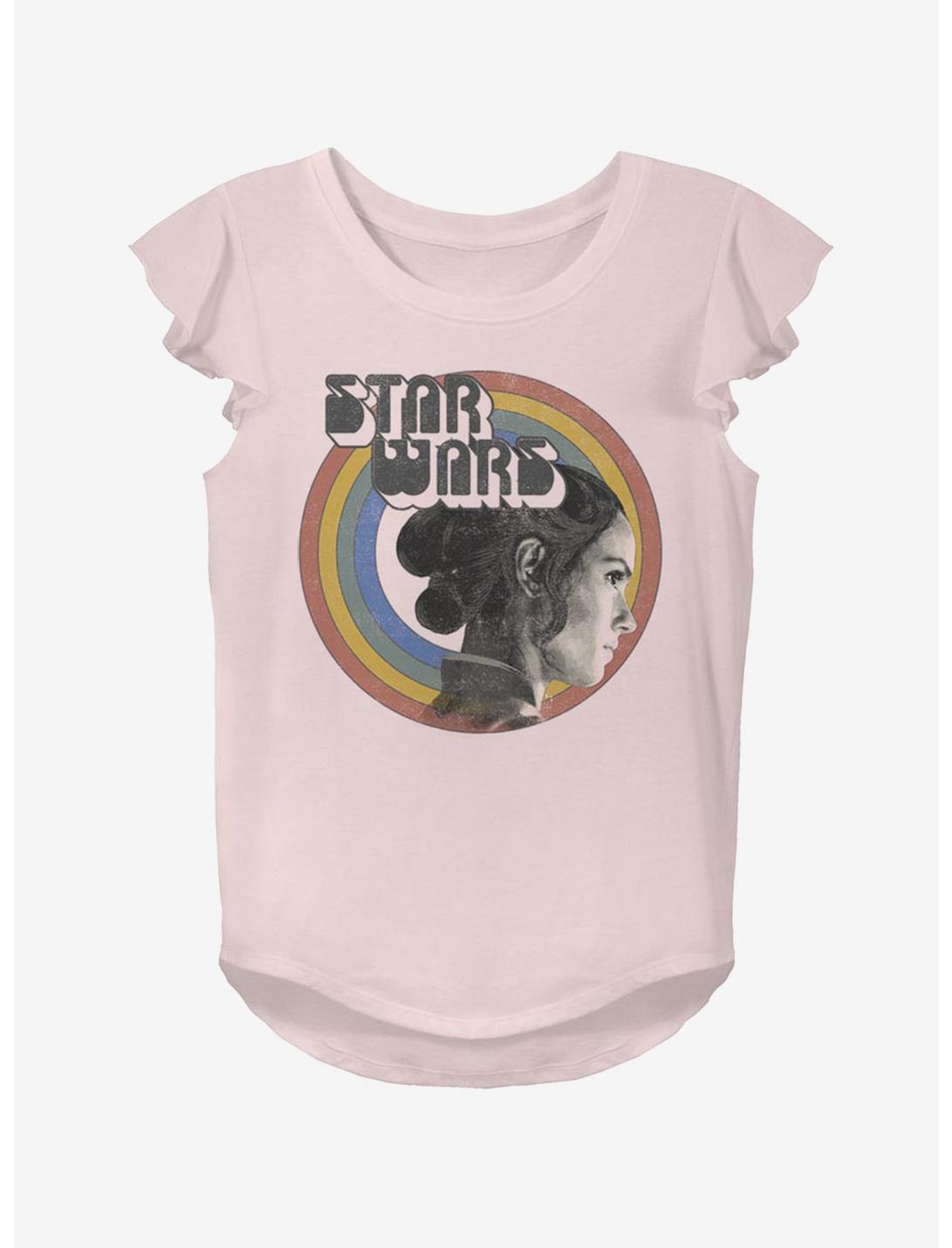 Star Wars Episode IX The Rise Of Skywalker Vintage Rey Rainbow white KTS Youth Girls Flutter Sleeve T-Shirt, LIGHT PINK, hi-res