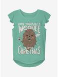 Star Wars Wookie Christmas Youth Girls Flutter Sleeve T-Shirt, AQUA, hi-res