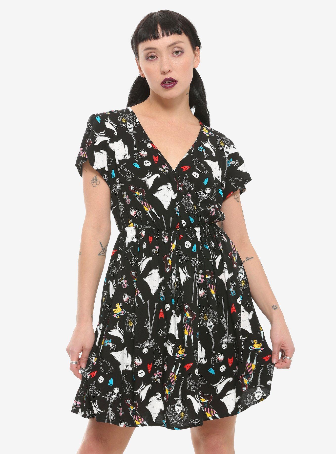 The Nightmare Before Christmas Faux Wrap Dress, MULTI, hi-res