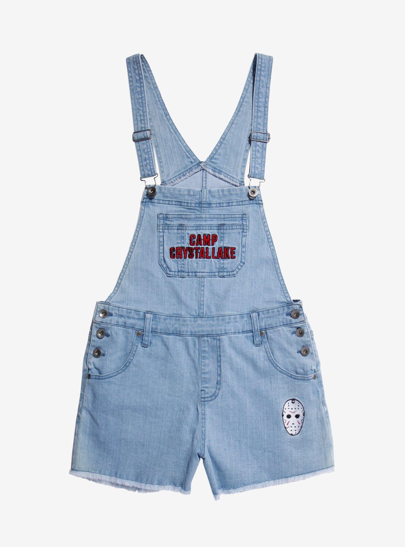 Friday The 13th Camp Crystal Lake Embroidered Shortalls, INDIGO, hi-res