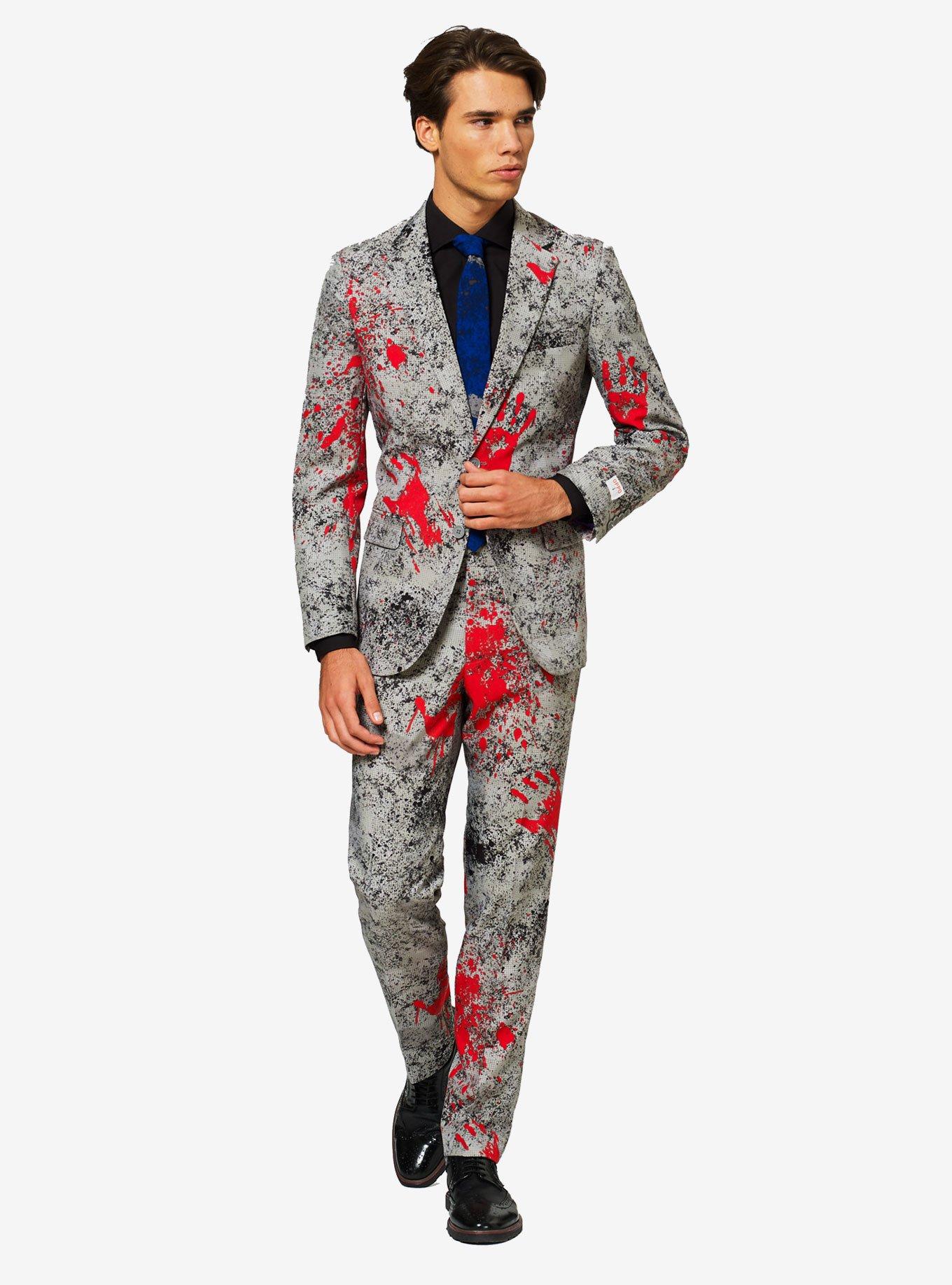 OppoSuits Men's Zombiac Suit, GREY RED, hi-res