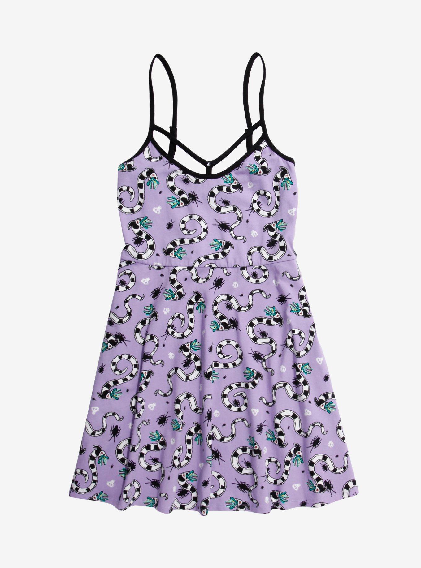 Beetlejuice Purple Toss Print Dress Plus Size, LAVENDER, hi-res