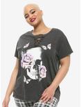 Pink Roses & Butterflies Lace-Up Girls T-Shirt Plus Size, MULTI, hi-res