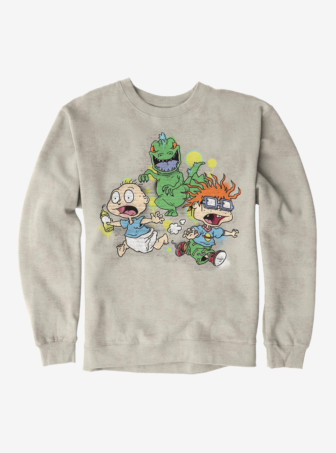 Rugrats Tommy And Chuckie Run From Reptar Sweatshirt, OATMEAL HEATHER, hi-res