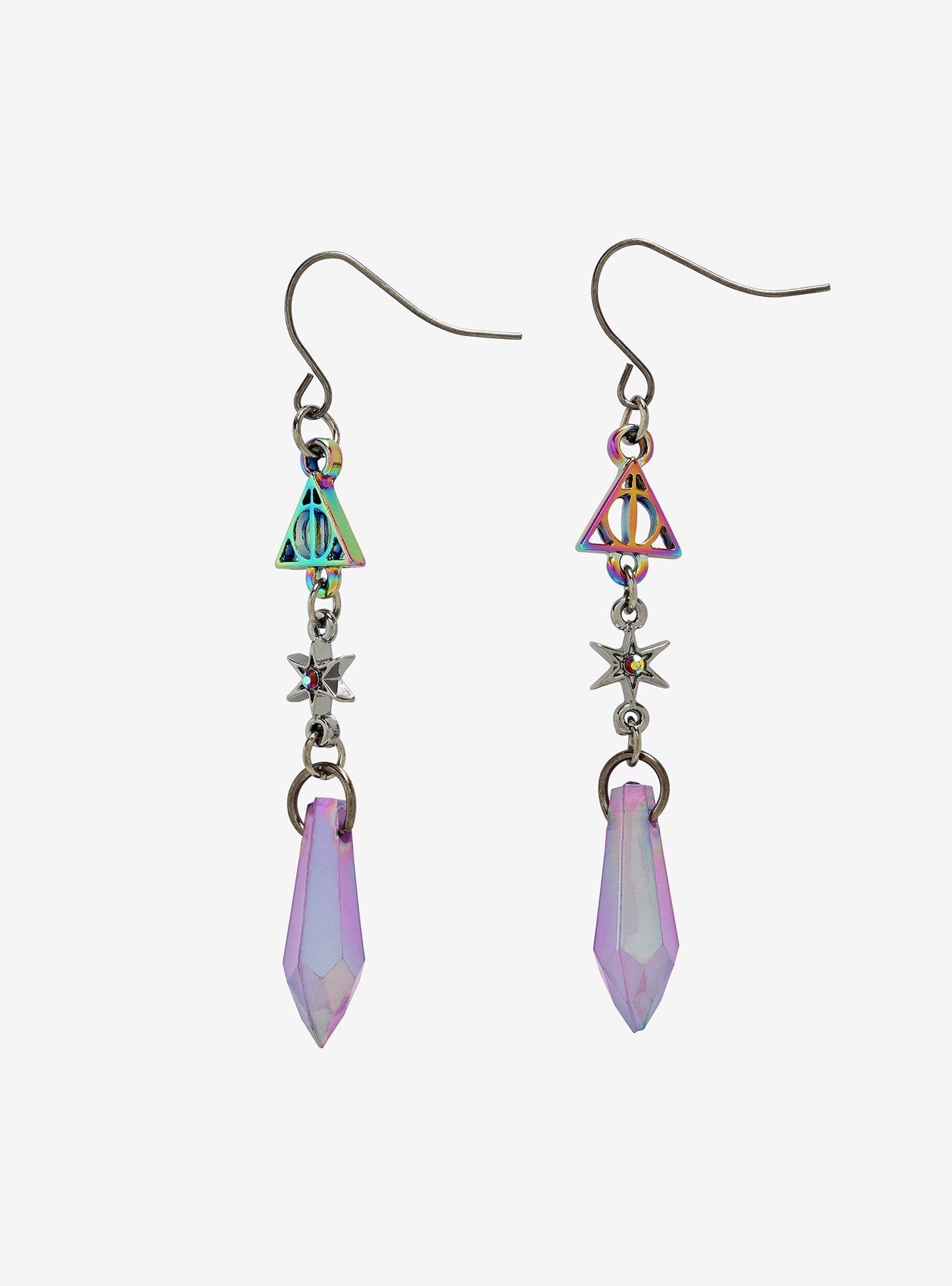 Harry Potter Deathly Hallows Rainbow & Crystal Drop Earrings, , hi-res