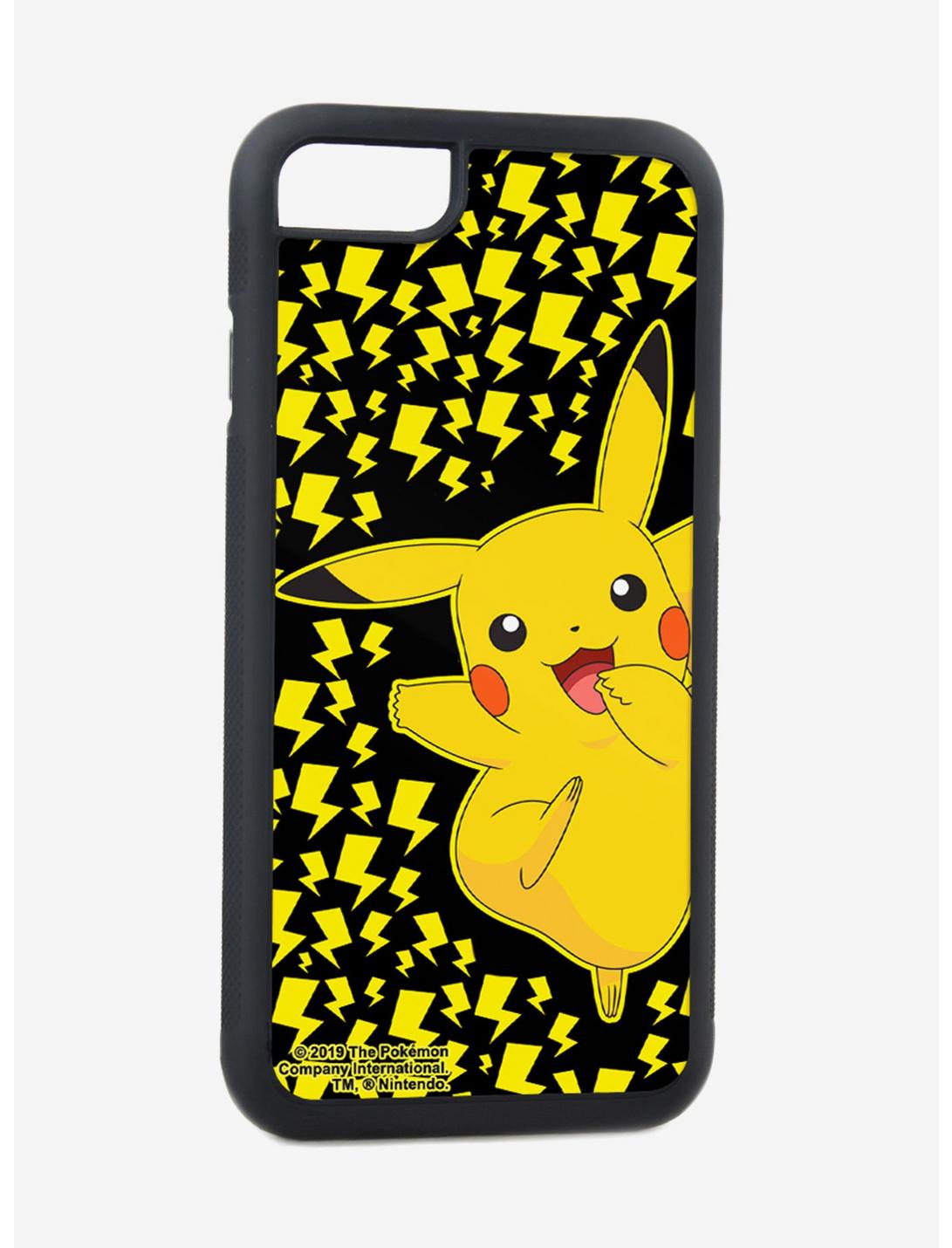 Pokemon Pikachu Happy Skipping Pose Lightning Bolts Black iPhone XR Rubber Cell Phone Case, , hi-res