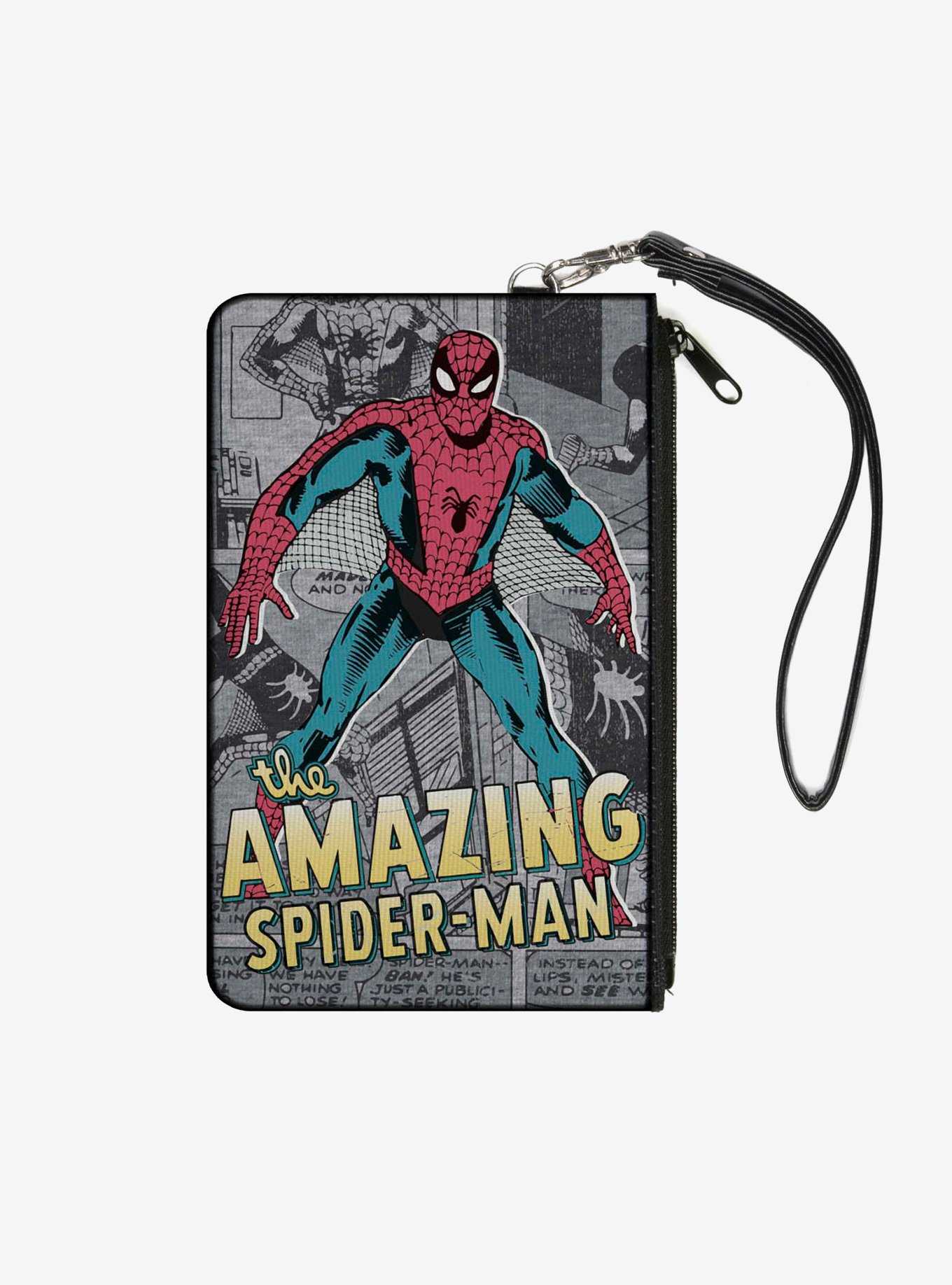 Marvel Classic The Amazing Spider Man Pose Comic Scenes Wallet Canvas Zip Clutch, , hi-res