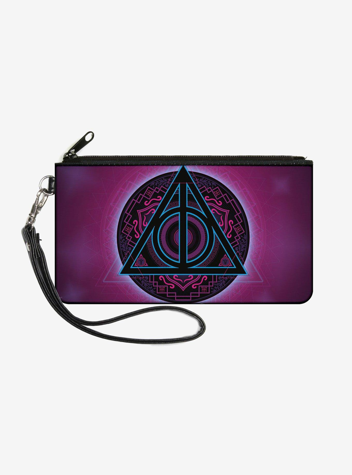 Harry Potter Deathly Hallows Symbol2 Black Neon Pink Blue Wallet Canvas Zip Clutch, , hi-res