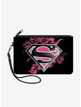 DC Comics Superman Shield Roses Weathered Wallet Canvas Zip Clutch, , hi-res