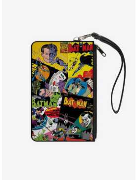 DC Comics Retro Batman 6 Comic Book Covers Stacked Wallet Canvas Zip Clutch, , hi-res