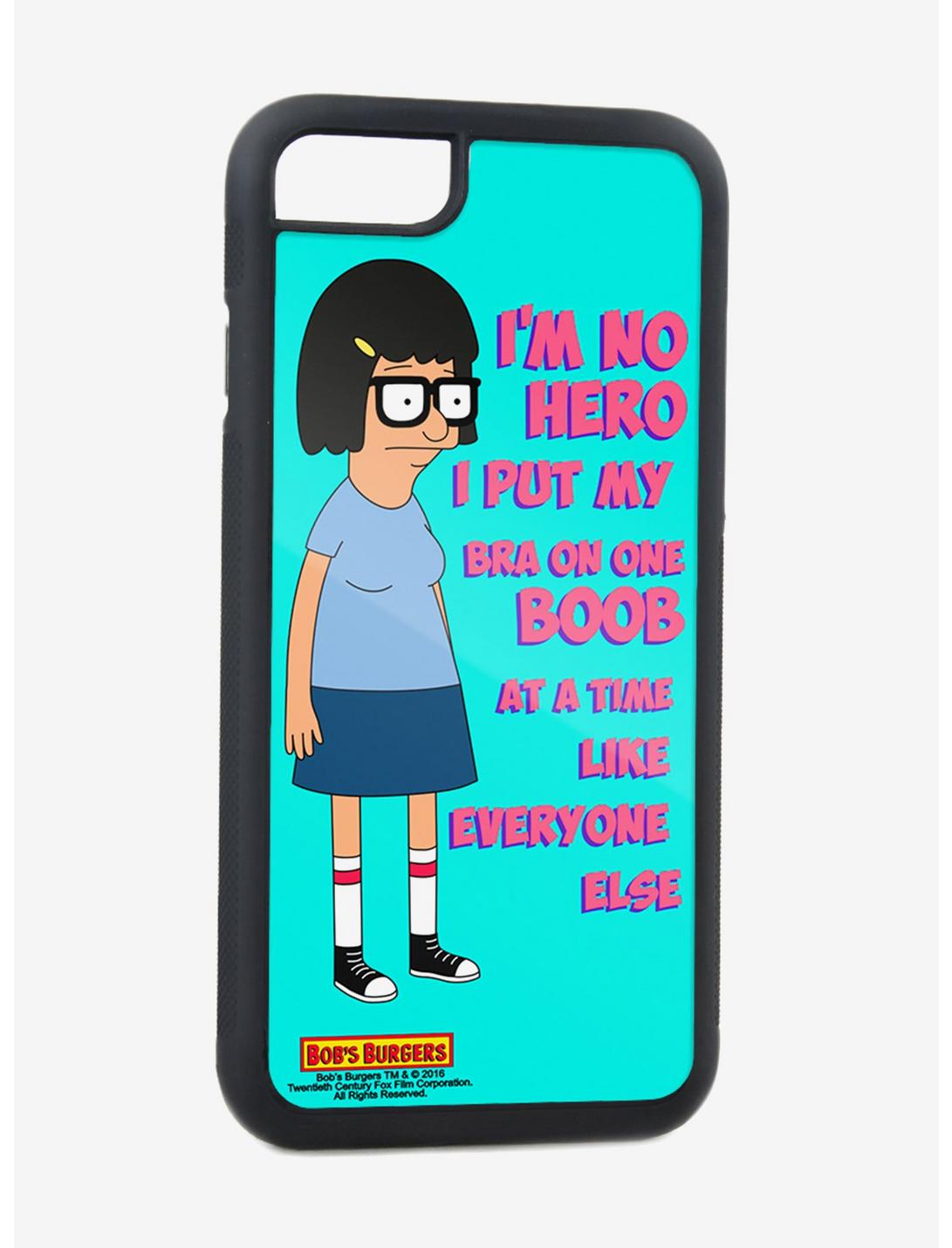 Bob's Burgers Tina Belcher No Hero I Put My Bra On One Boob At A Time iPhone XR Rubber Cell Phone Case, , hi-res