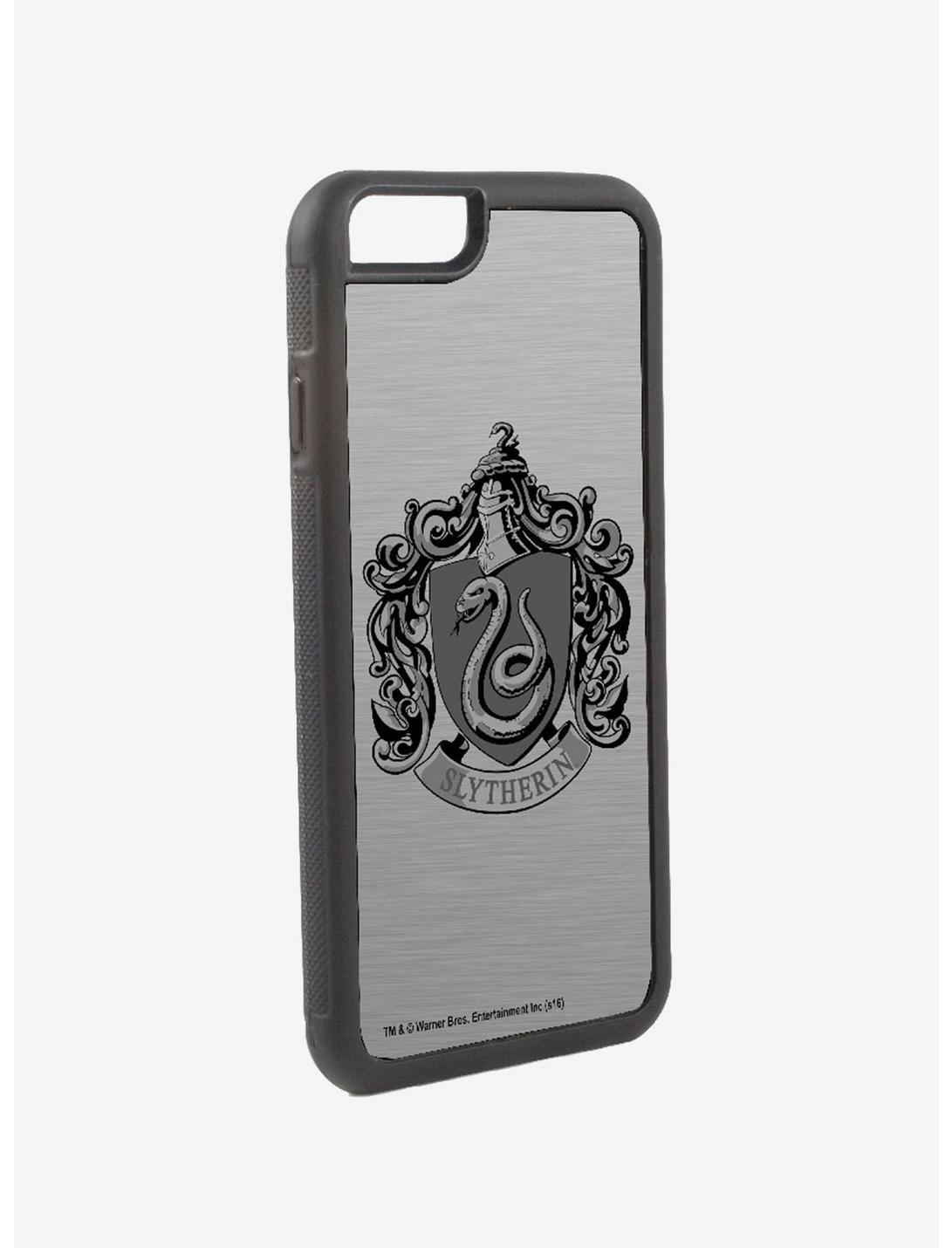 Harry Potter Slytherin Crest Logo Brushed Silver Black iPhone XS Rubber Cell Phone Case, , hi-res