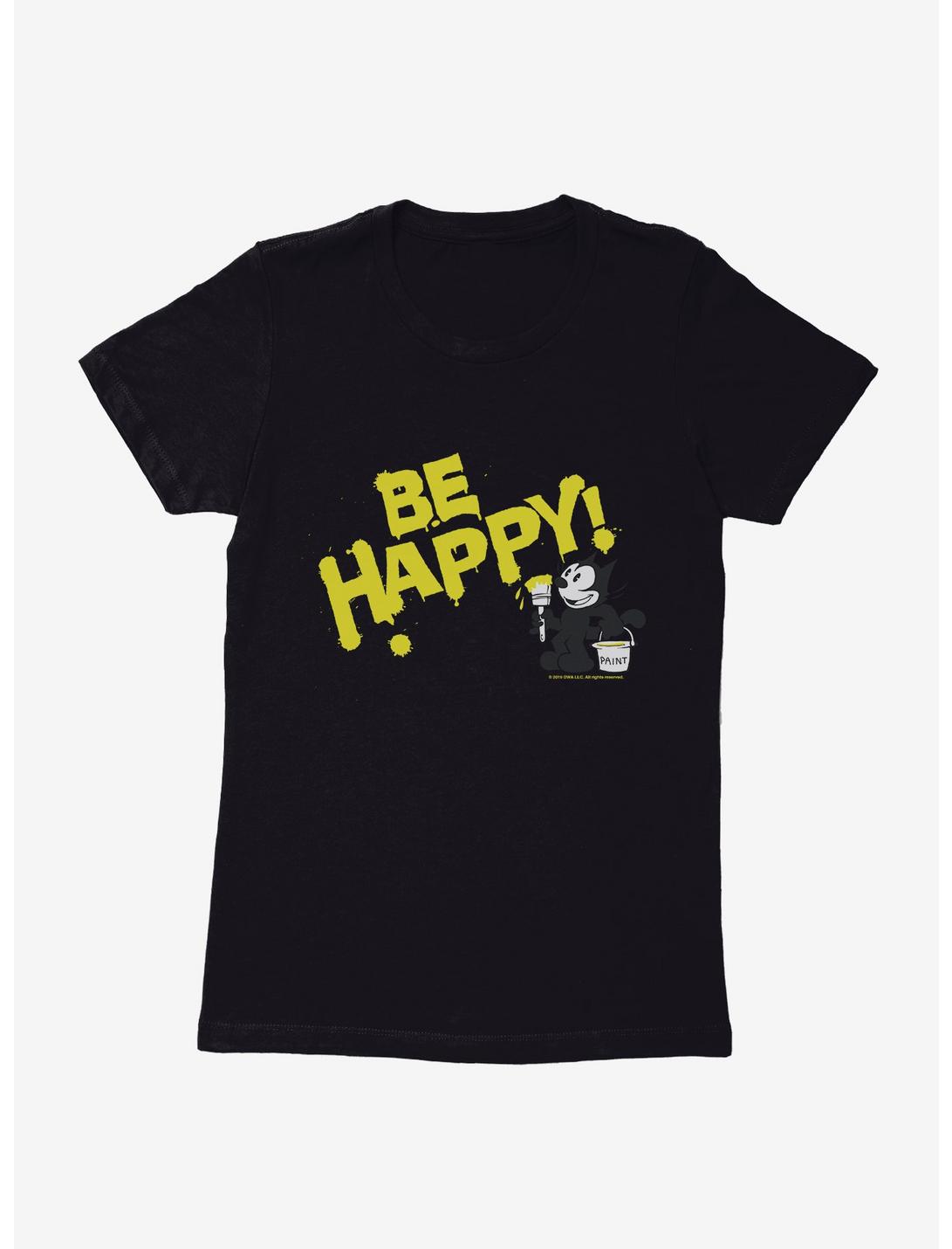 Felix The Cat Be Happy! Paint Womens T-Shirt, BLACK, hi-res