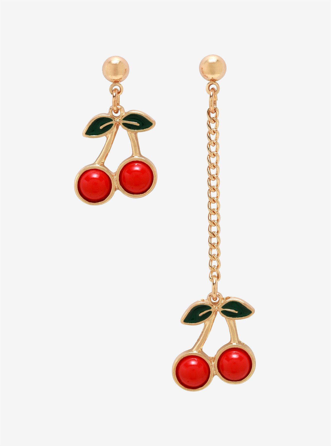 Red Cherry Mismatch Earrings Hot Topic