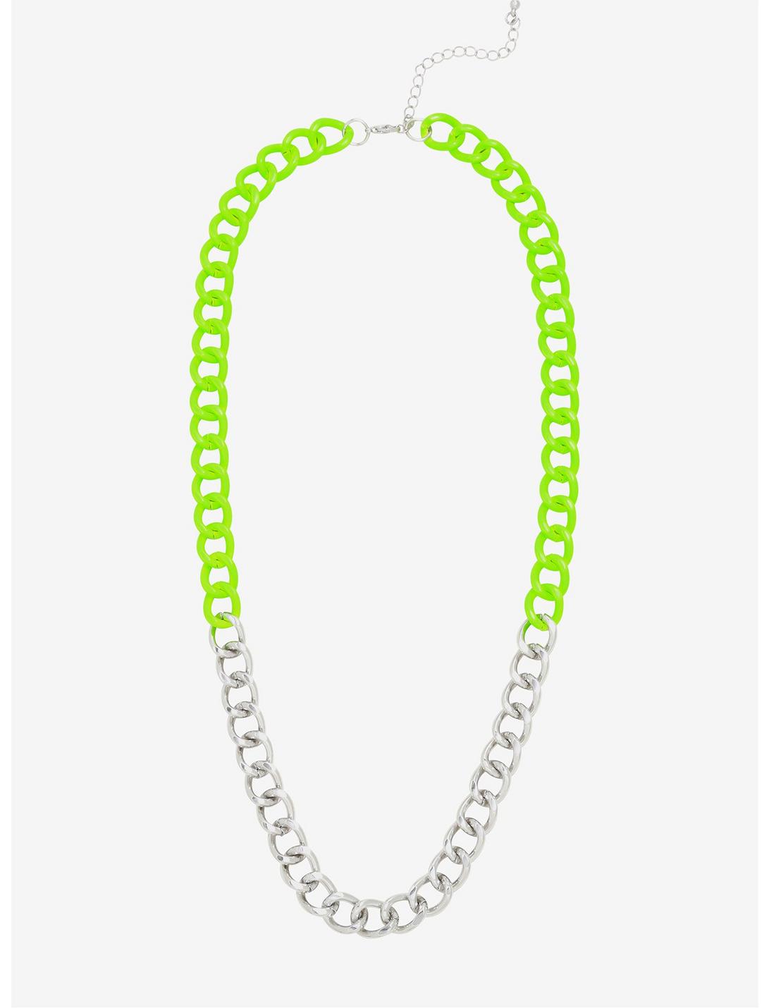 Lime Green & Silver Chain Necklace, , hi-res