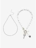 Safety Pin Key Charm Necklace Set, , hi-res