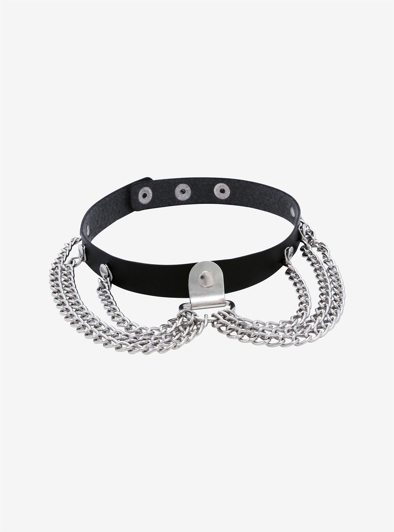 Multi Chain Faux Leather Choker, , hi-res