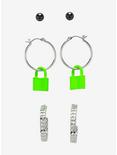 Lime Green Padlock Hoop Earring Set, , hi-res