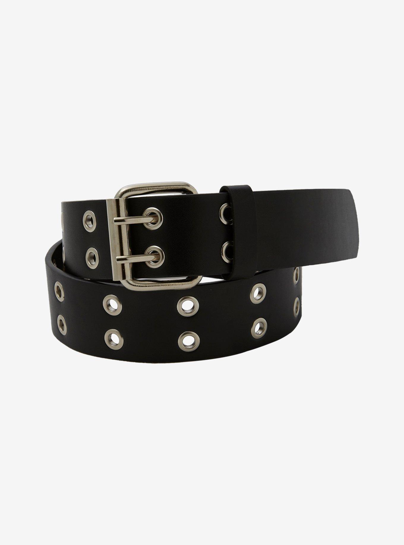 Double Row Star Grommet PU Leather Belt Black / M