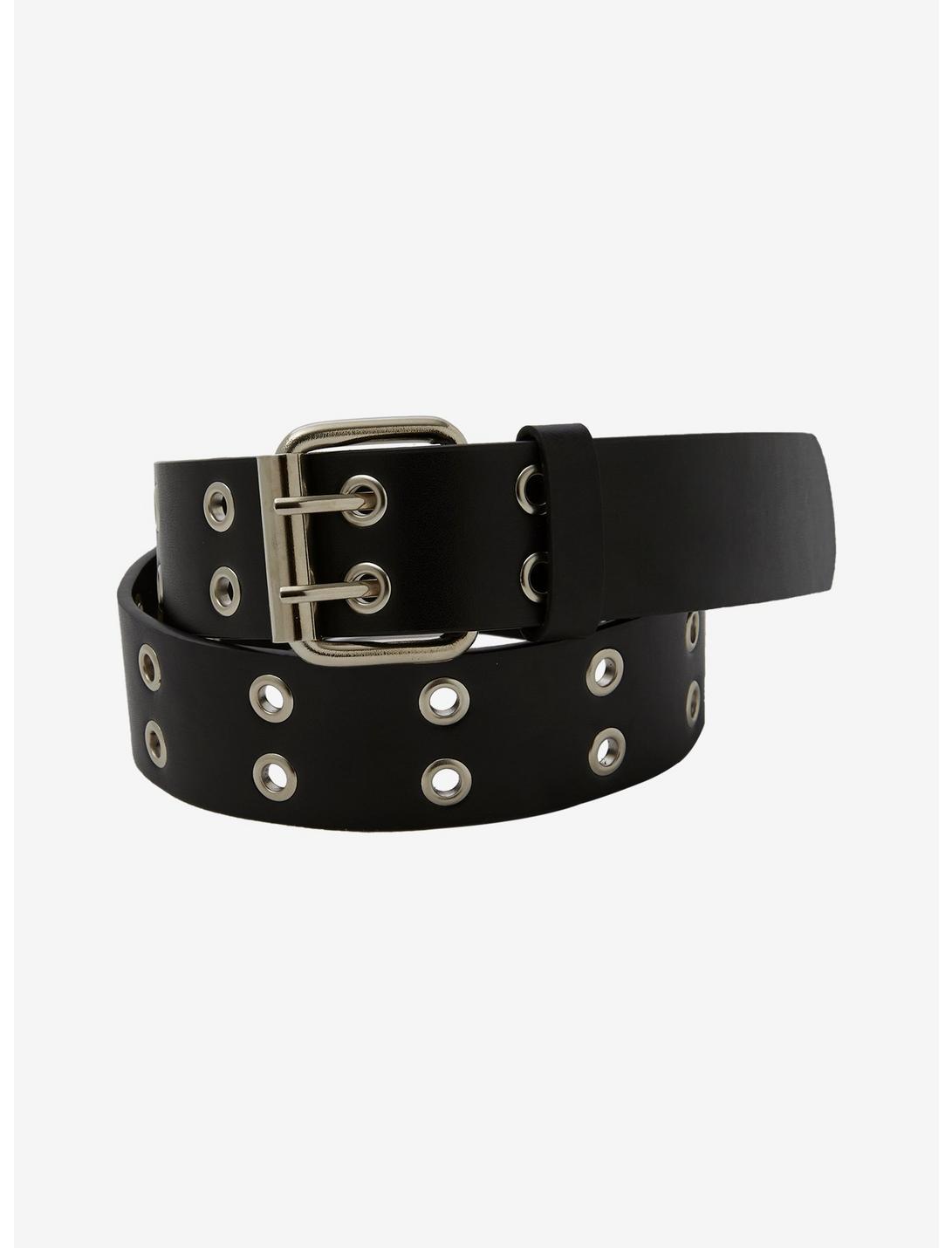 Black Faux Leather Grommet Belt, BLACK, hi-res