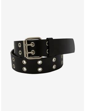 Black Faux Leather Grommet Belt, , hi-res